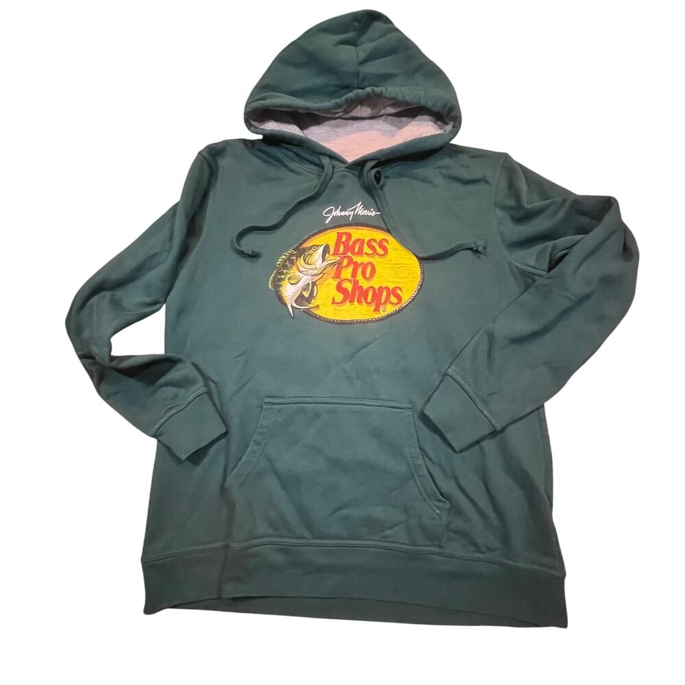 Bass Pro Shops Johnny Morris Hoodie Green Graphic Fishing Sweatshirt L